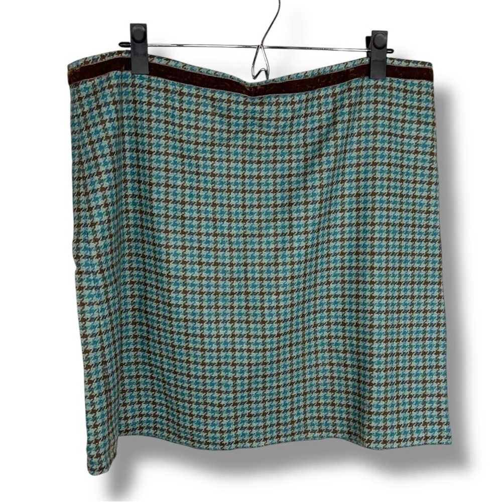 Size 14 Banana Republic Teal Wool Blend Skirt Pencil Academia Velvet Accent
